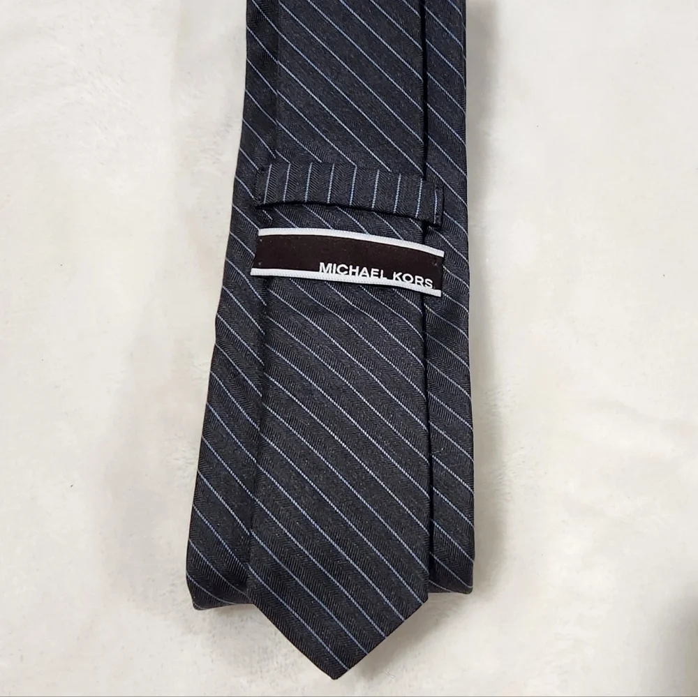 Michael Kors Silk Black With Blue Pinstripe Necktie Tie